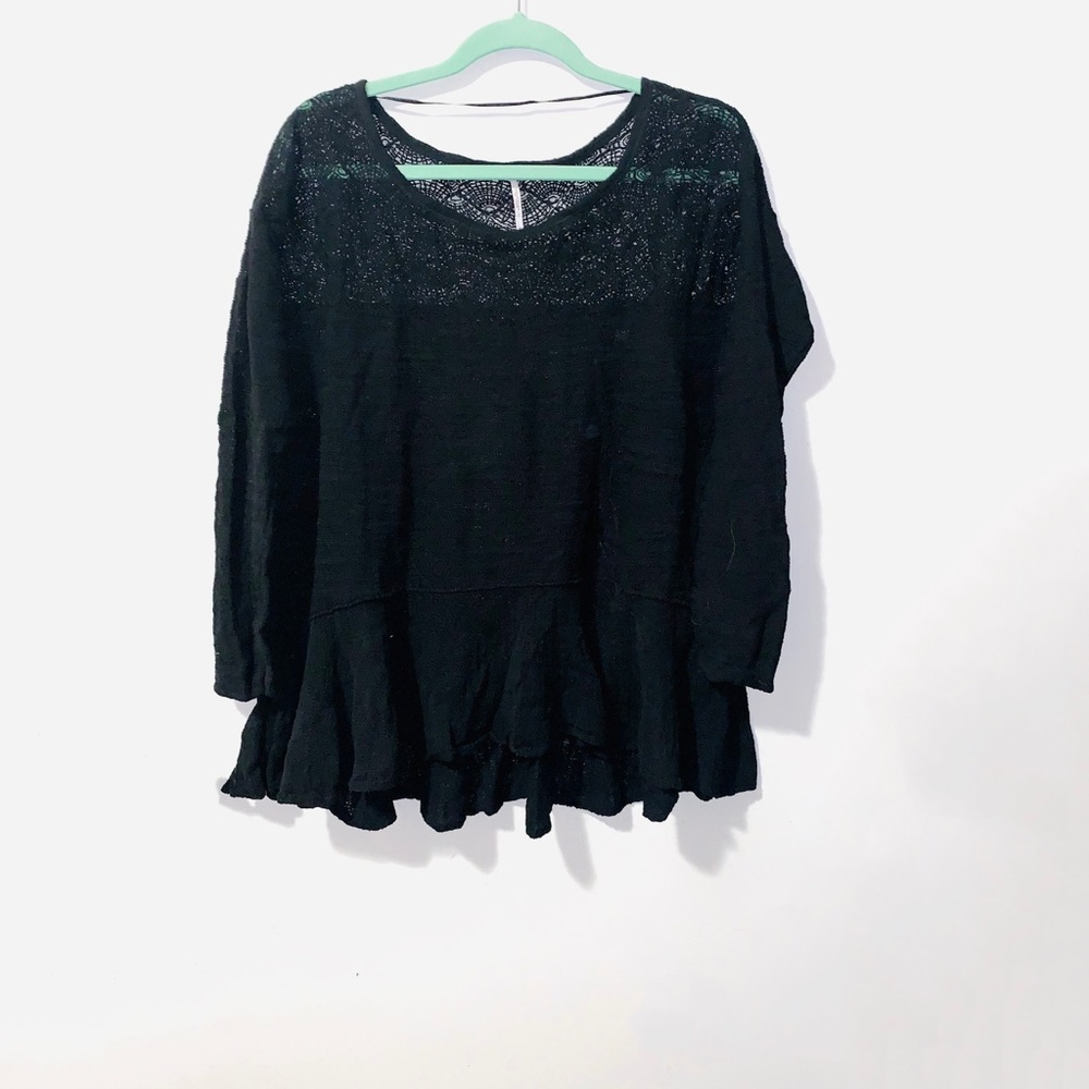 FREE PEOPLE Slouchy Black Open Knit Sweater Top